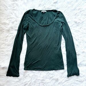 James Perse Wicked Emerald Green Cotton Long Sleeve Tee Shirt Top USA 2 (M)